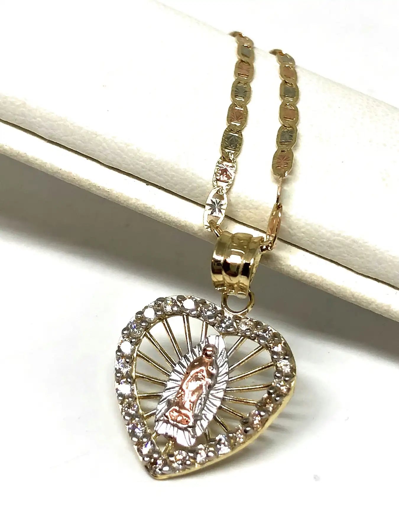 Rose Gold Three-color Virgin Mary Heart, 18K Gold-plated