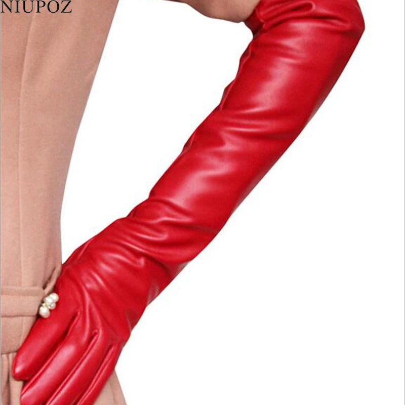 Women's long leather gloves 50cm fashion gloves