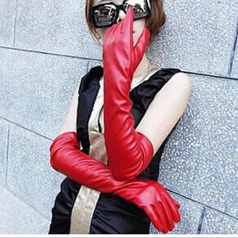 Women's long leather gloves 50cm fashion gloves