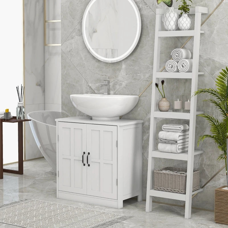 White Sink Cabinet Pedestal Under Sink w/Shelfing