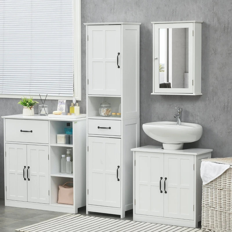 White Sink Cabinet Pedestal Under Sink w/Shelfing