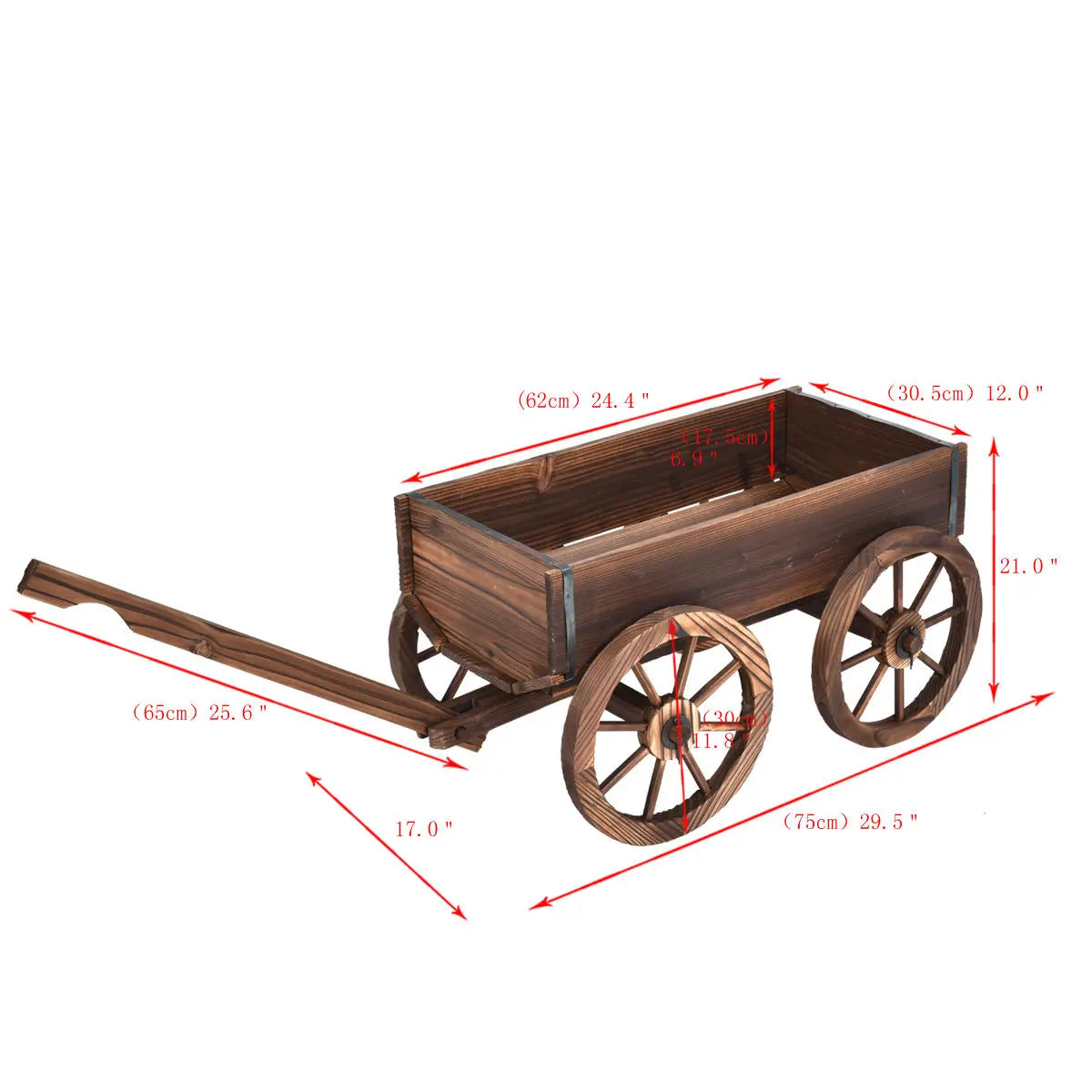 Wood Wagon Pot Stand W/Wheels Outdoor Decor