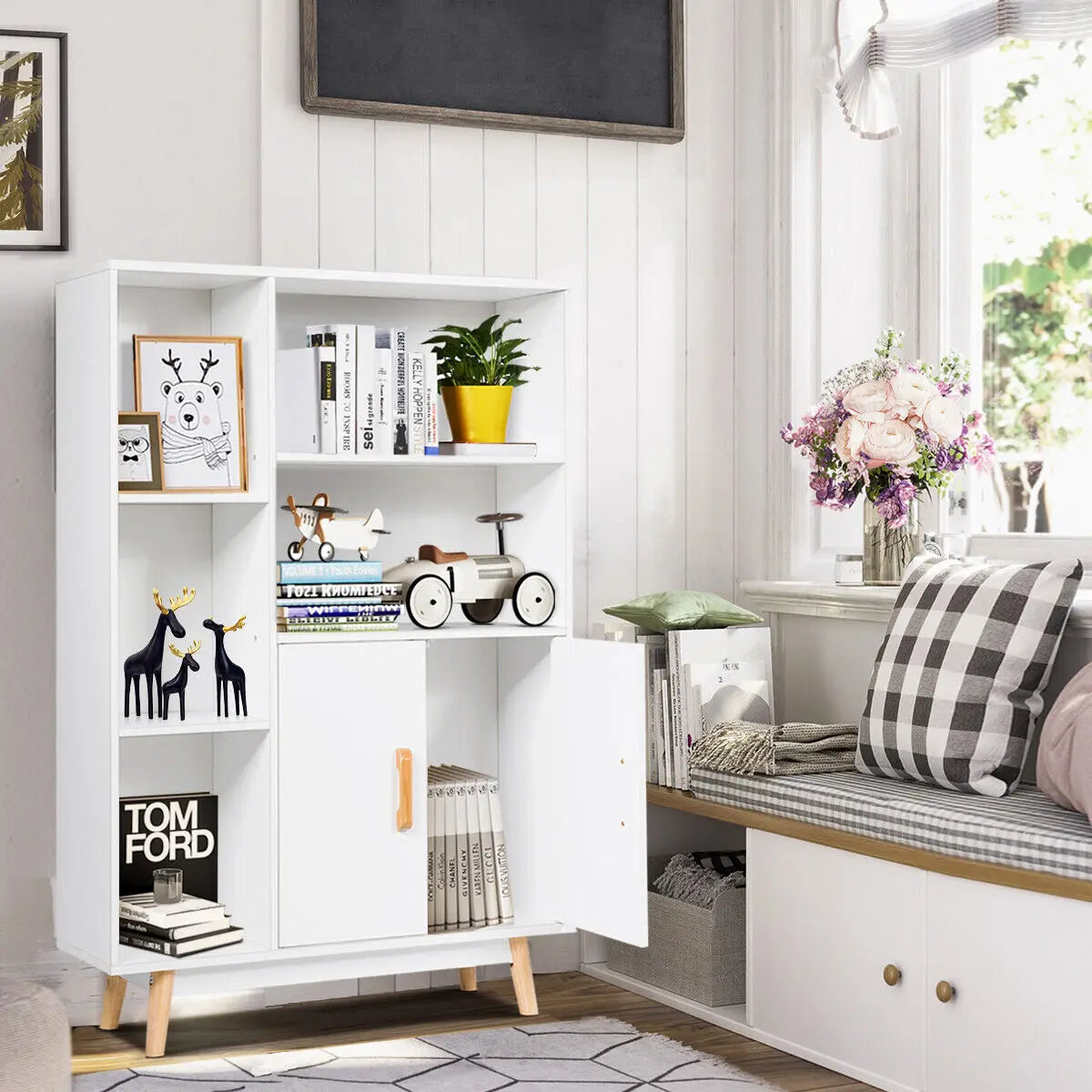 Floor Storage Cabinet Wooden Display Bookcase