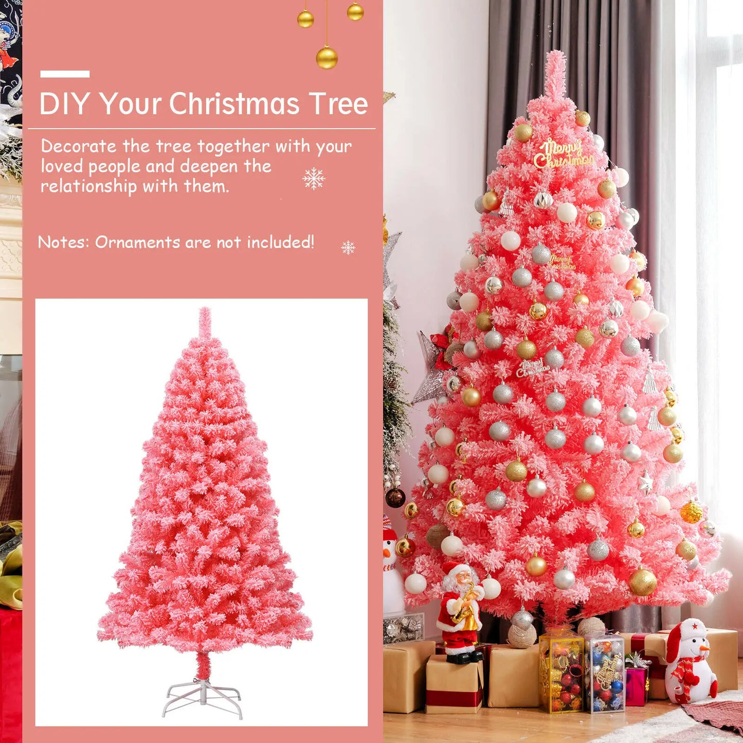 Costway 4.5ft/6.5ft/7.5ft Tree w/ Metal Stand Pink