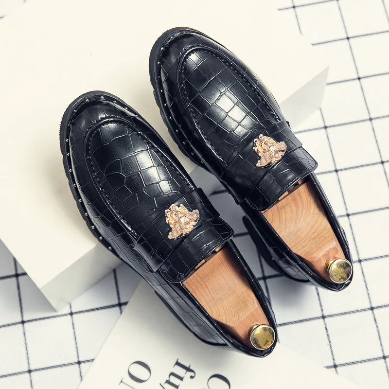 Black men's leather shoes designer loafers