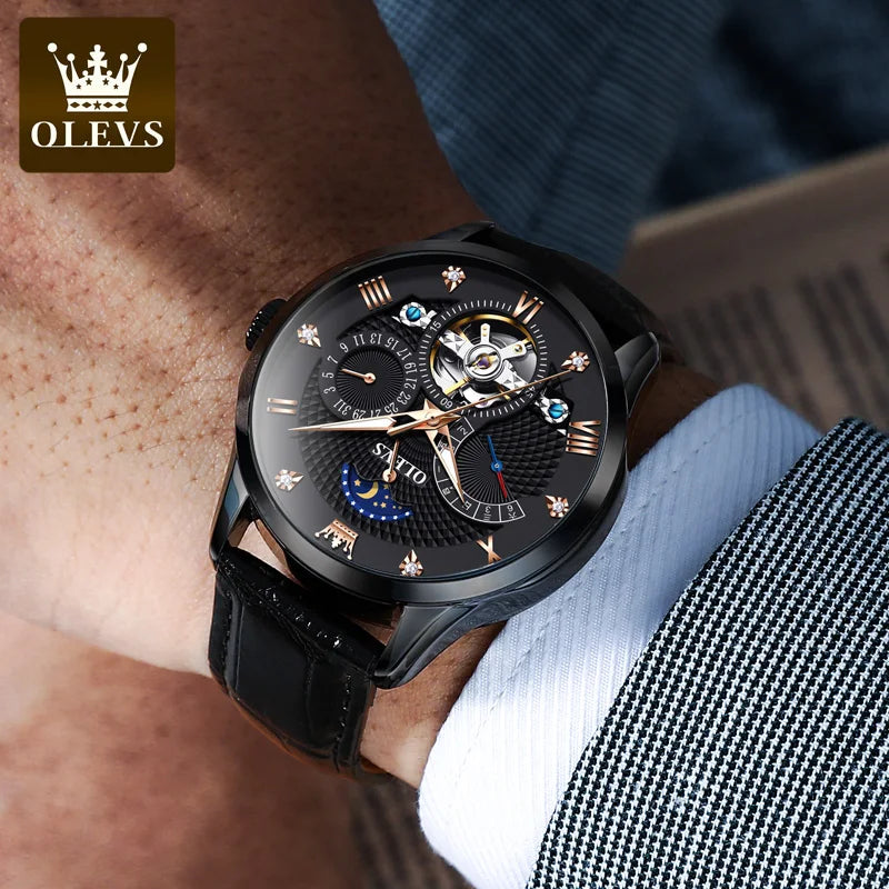 OLEVS Men Leather strap Luminous Watch