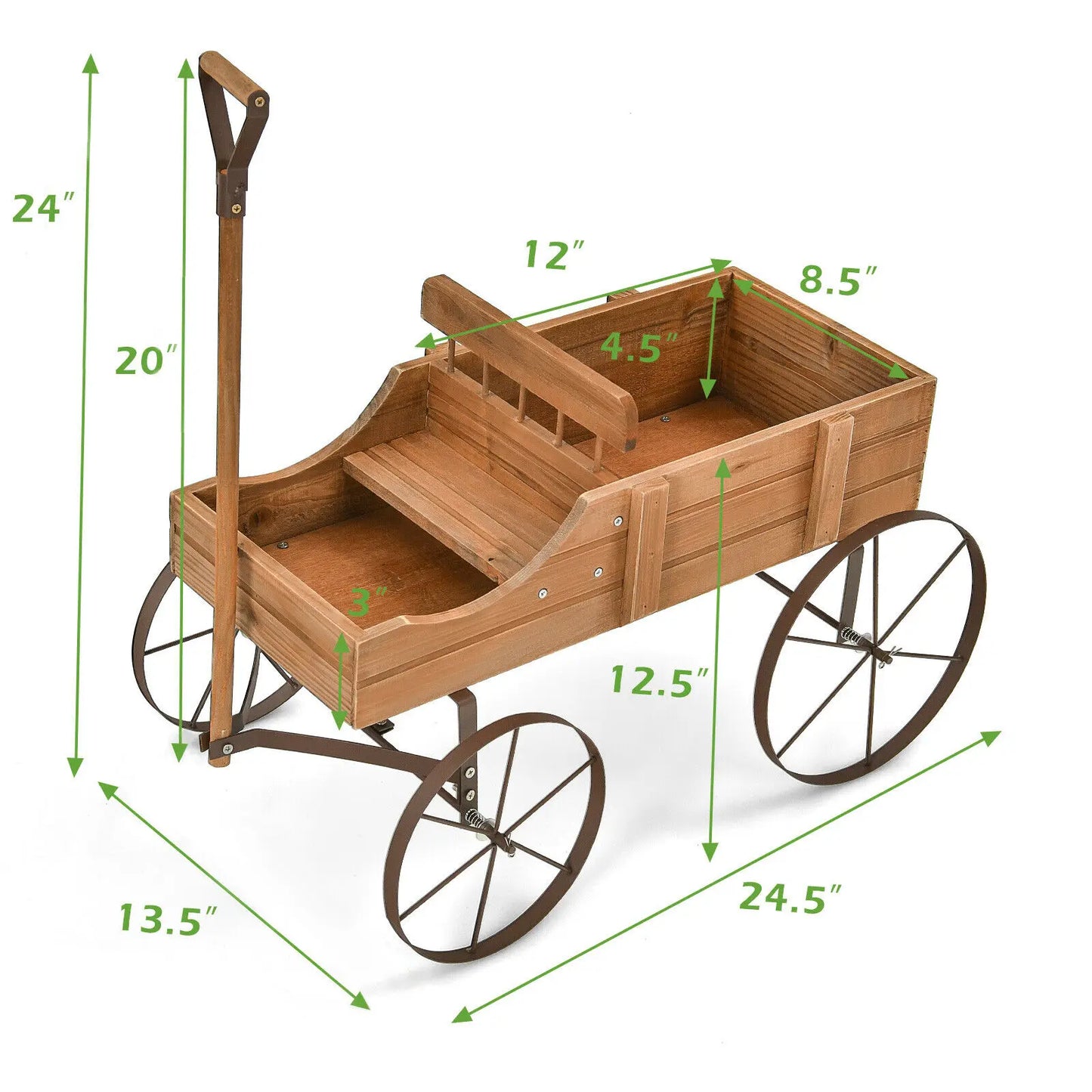 Flower Planter Wagon Plant Bed W/ Wheels Brown