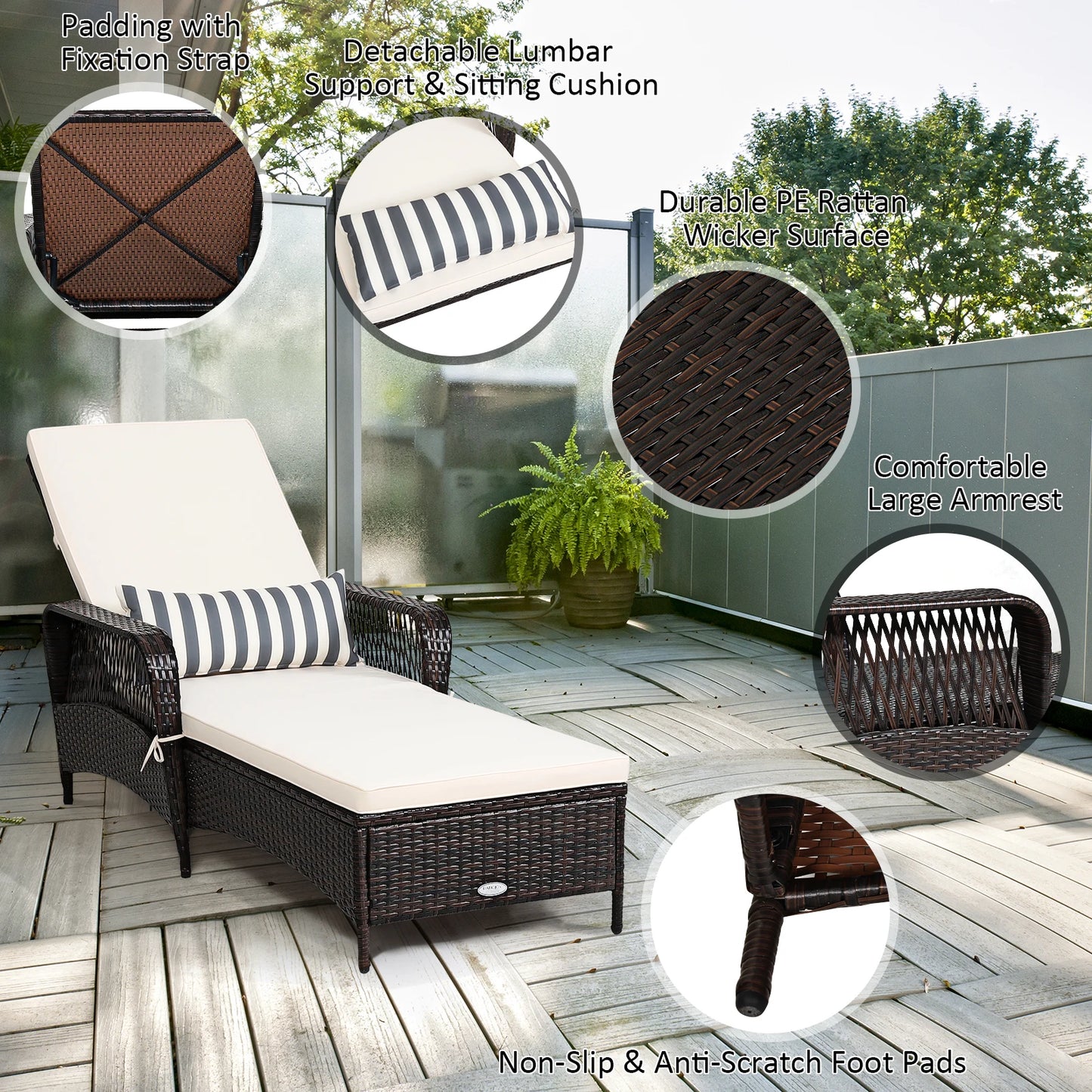 Patiojoy PE Rattan Chaise Lounge Chair