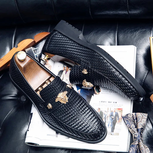 Black men's leather shoes designer loafers